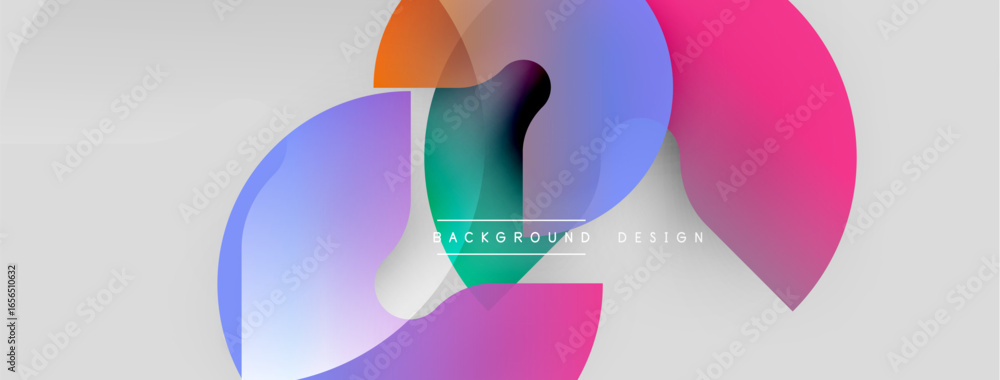 Poster abstract colorful shapes overlap, creating dynamic visual effect. soft gradients blend, forming mode