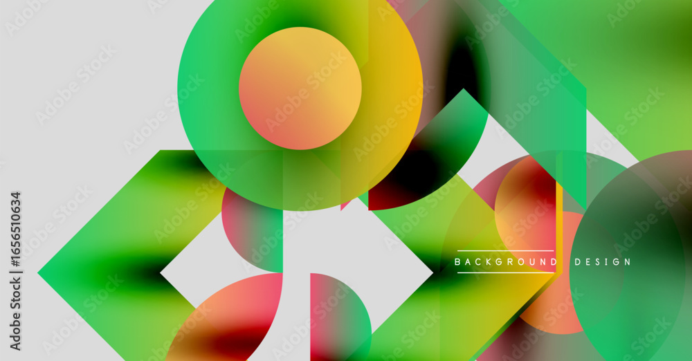 Poster abstract geometric shapes, vibrant colors blend. modern design, dynamic composition, gradients creat