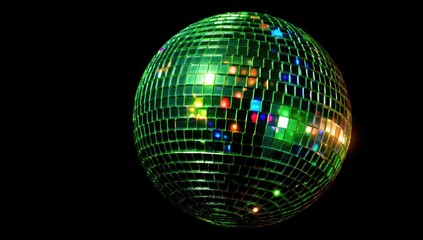 Green disco ball on black background