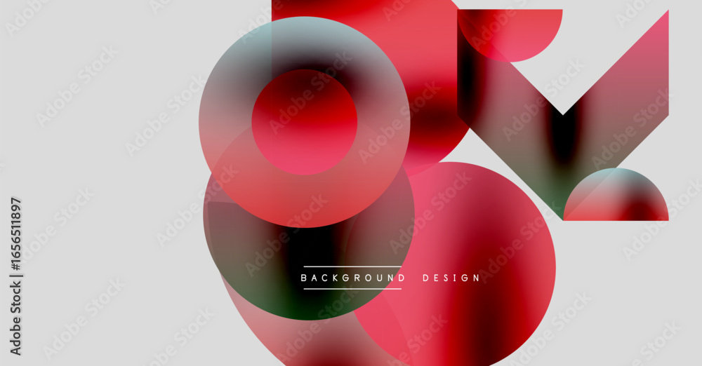 Aufkleber abstract geometric shapes overlap, creating vibrant red, gray gradients. minimalist design with text