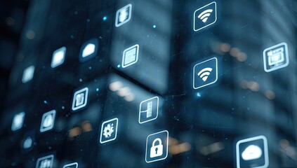 Abstract digital interface with interconnected icons