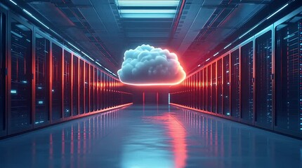 A large room with a cloud on the wall. The cloud is lit up - Powered by Adobe