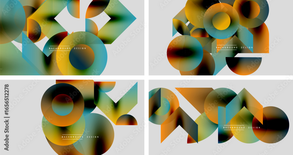 Poster abstract geometric patterns. overlapping circles, gradients create modern designs. four variations p