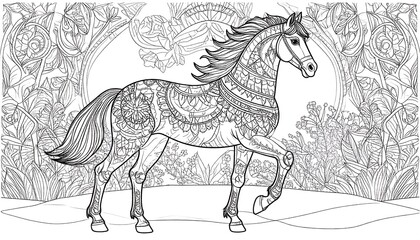 Ornate horse in floral setting