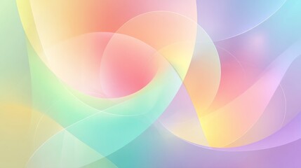 Obraz premium Soft abstract background with overlapping translucent pastel shapes in pink, yellow, blue, green, and purple,