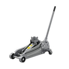 Silver hydraulic floor jack for lifting cars and vehicles, isolated on transparent background