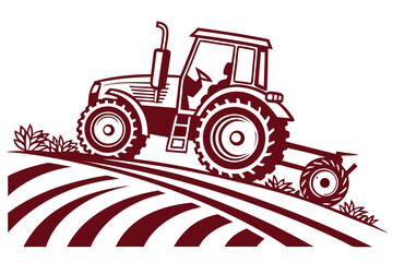 Naklejka premium Tractor plowing a field in a stylized illustration