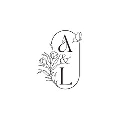caligraphic style monogram luxury minimalist logo design AL wedding initial concept alphabet letter