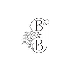 caligraphic style monogram luxury minimalist logo design BB wedding initial concept alphabet letter