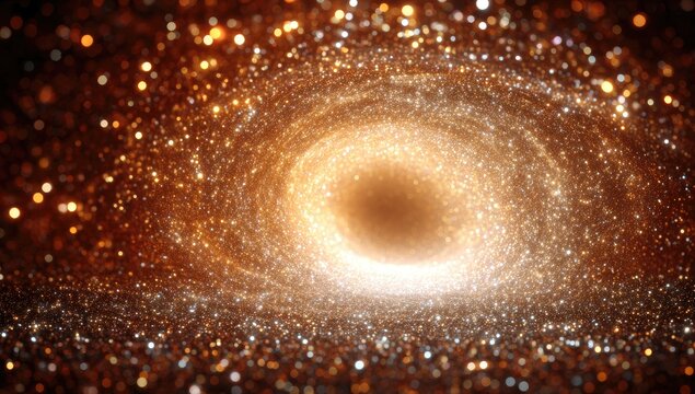 Golden spiral galaxy swirling into dark void - Powered by Adobe
