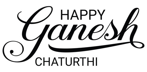 Ganesh Chaturthi  calligraphy Text design. Happy Ganesh chaturthi. typography for happy ganesh chaturthi greeting on white background for hindu spiritual celebration and festive poster use .