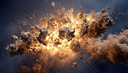 Celestial explosion, debris scattering in space