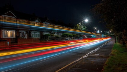 Night street scene with light trails