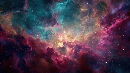 Obraz premium Colorful nebulae in deep space, swirling clouds of vibrant hues