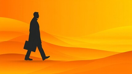 A silhouette of a confident man walking with a briefcase,