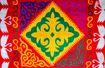 National Kazakh ornament on velvet fabric.