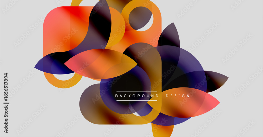 Poster abstract shapes overlap, creating vibrant color gradients. modern design elements suggest fluidity, 
