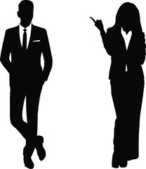 Fototapeta premium Silhouettes of office employee male and female corporate figure businesspeople in different poses on white background