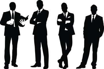 Silhouettes of office employee corporate figure business people in different poses on white background