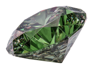 Captivating green diamond gemstone bright lighting isolated on transparent background, png