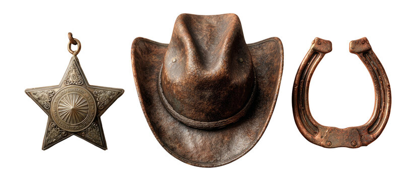 Isolated Elements of Western Theme on Transparent Background