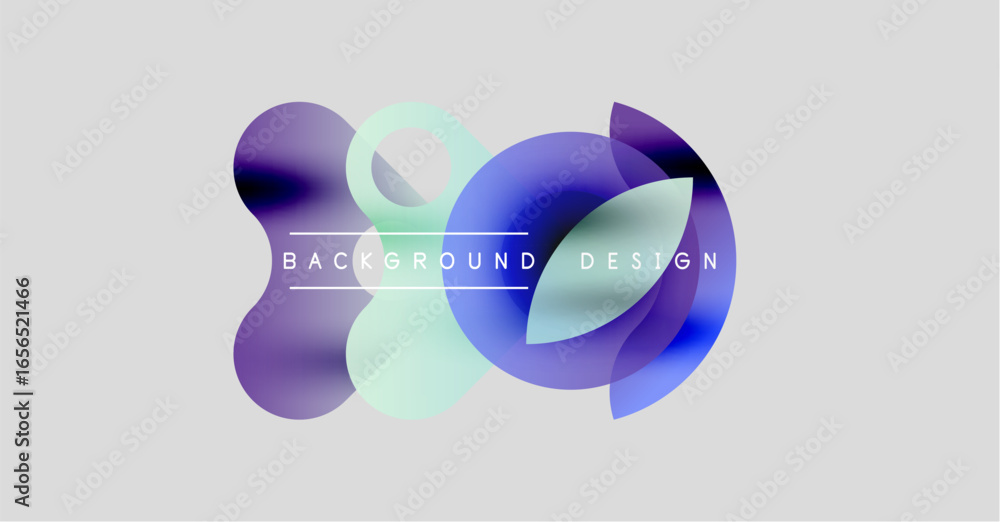 Poster abstract fluid shapes overlap, creating dynamic visual effect. purple, teal hues dominate neutral ba