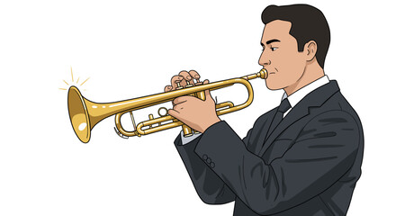 Obraz premium Illustration of a man playing the trumpet musical instrument jazz music performance brass band orchestra 100 -
