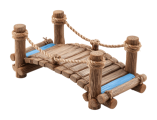 Miniature wooden bridge model home craft environment isolated on transparent background, png