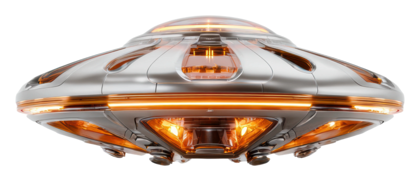 Ufo encounter over desert landscape sci-fi concept aerial view isolated on transparent background, png - Powered by Adobe