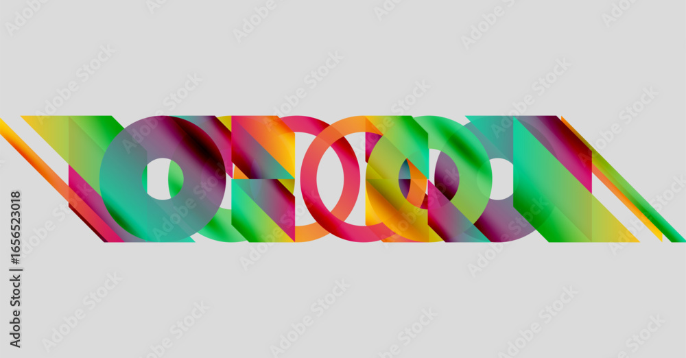 Poster colorful abstract design features overlapping shapes, creating dynamic visual impact. bright hues bl