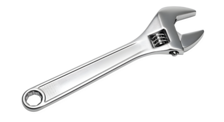 Adjustable spanner with metallic shine, isolated on white background