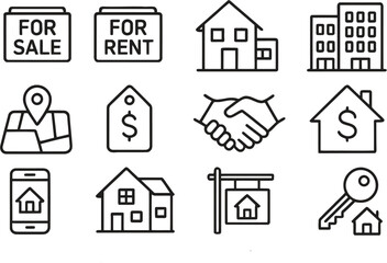 Real estate icon set with house and home symbols in vector design for web and business use
