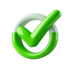 Bright Green Glossy Checkmark White Background