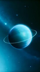 Majestic Blue Planet with Glowing Ring System in Deep Space