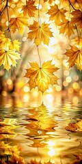 Golden Autumn Leaves Reflected in Rippling Water Creating a Warm and Inviting Scene