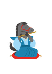 2026年　午年　年賀状用　干支の馬の笛の演奏イラスト