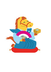 2026年　午年　年賀状用　着物の干支の馬が升酒と扇子を持つイラスト