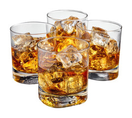 Refreshing whiskey drinks in tumblers home bar beverage isolated on transparent background, png