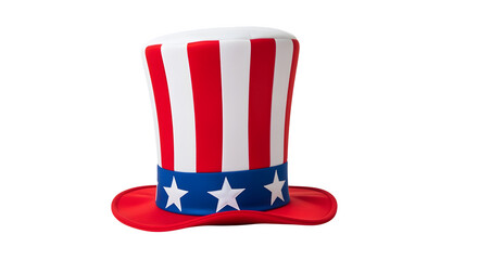 Classic Uncle Sam hat in red, white, and blue, isolated on white background