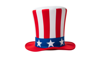 Classic Uncle Sam hat in red, white, and blue, isolated on white background