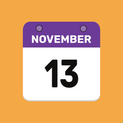 13 november calender icon text page monthly web design.