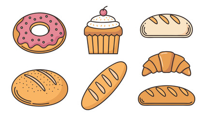Colorful Illustrated Assortment of Baked Goods and Pastries