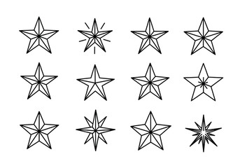 Obraz premium Black outlines of 12 unique star shapes on a white background arranged in a grid