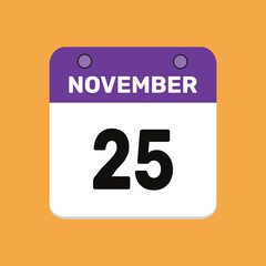 25 november calender icon text page monthly web design.