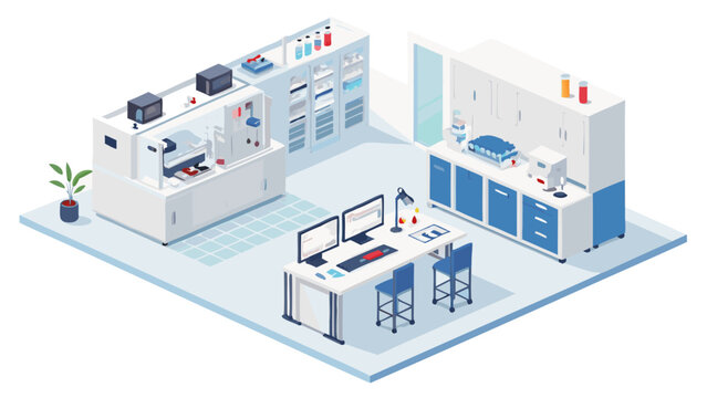 Isometric View of a Modern Laboratory with Equipment and Desks