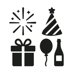 Sparkling celebration featuring gift hat champagne balloon fireworks for on transparent background