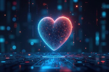 Digital heart graphic displayed on circuit board.