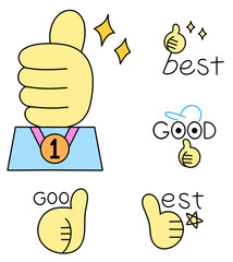 trophy, win, winner, best, good, gesture, success, thumbs up , like, hand, sticker