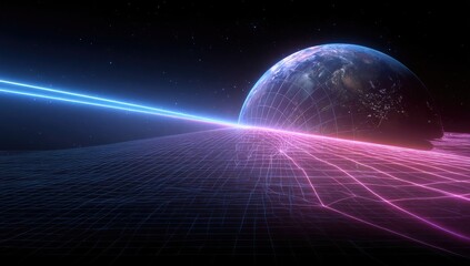 Fototapeta premium Futuristic Earth in a Gridded Space