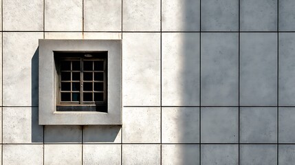 Window on Gray Tiled Wall Casting Sharp Shadows in Sunlight